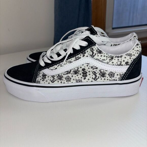 Vans Old Skool Skate Shoe Canvas Suede Sneaker black marshmallow Lace up Closure - Picture 4 of 12